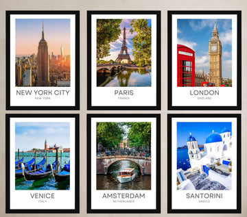 YOUR OWN Iconic Cities Unframed Travel Poster Prints, Photographic City Destination Wall Home Décor, Paris London