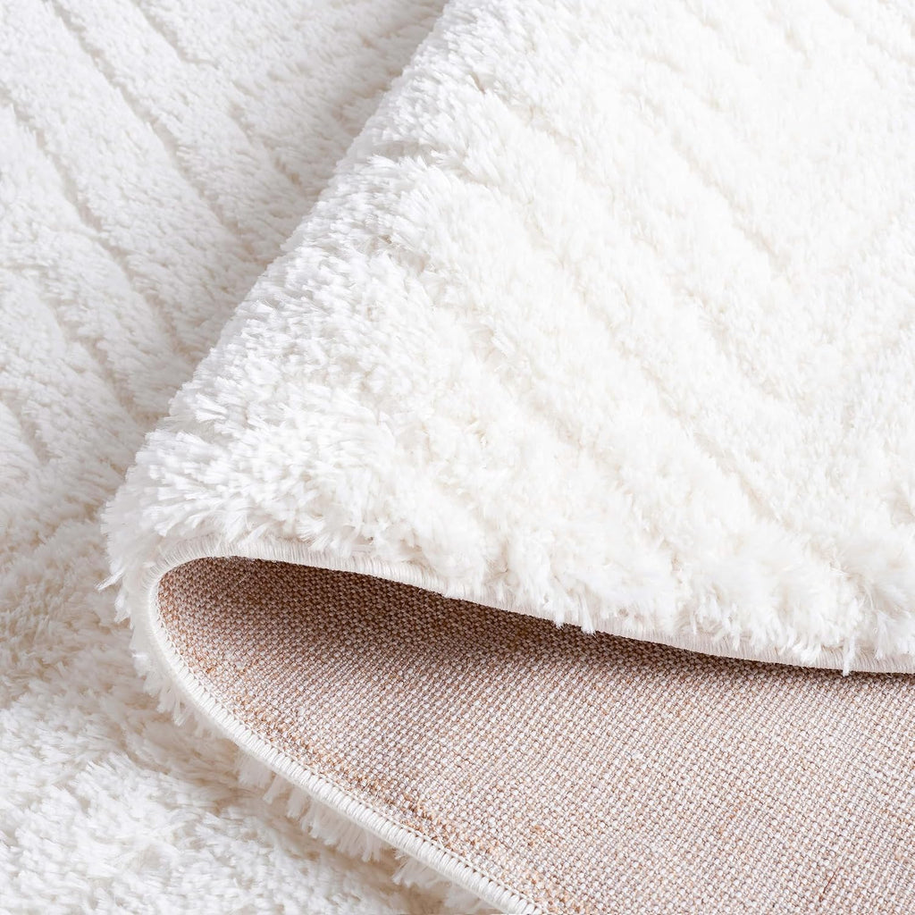 Tahoe Shag Collection Area Rug - 8' Square, White, Geometric Design, Plush 1.2 Inch Thick Ideal for High Traffic