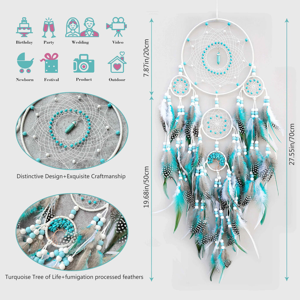 Large Dream Catchers, Boho Woven Turquoise Dream Catcher Wall Hanging Ornament Living Room Apartment Wedding Party