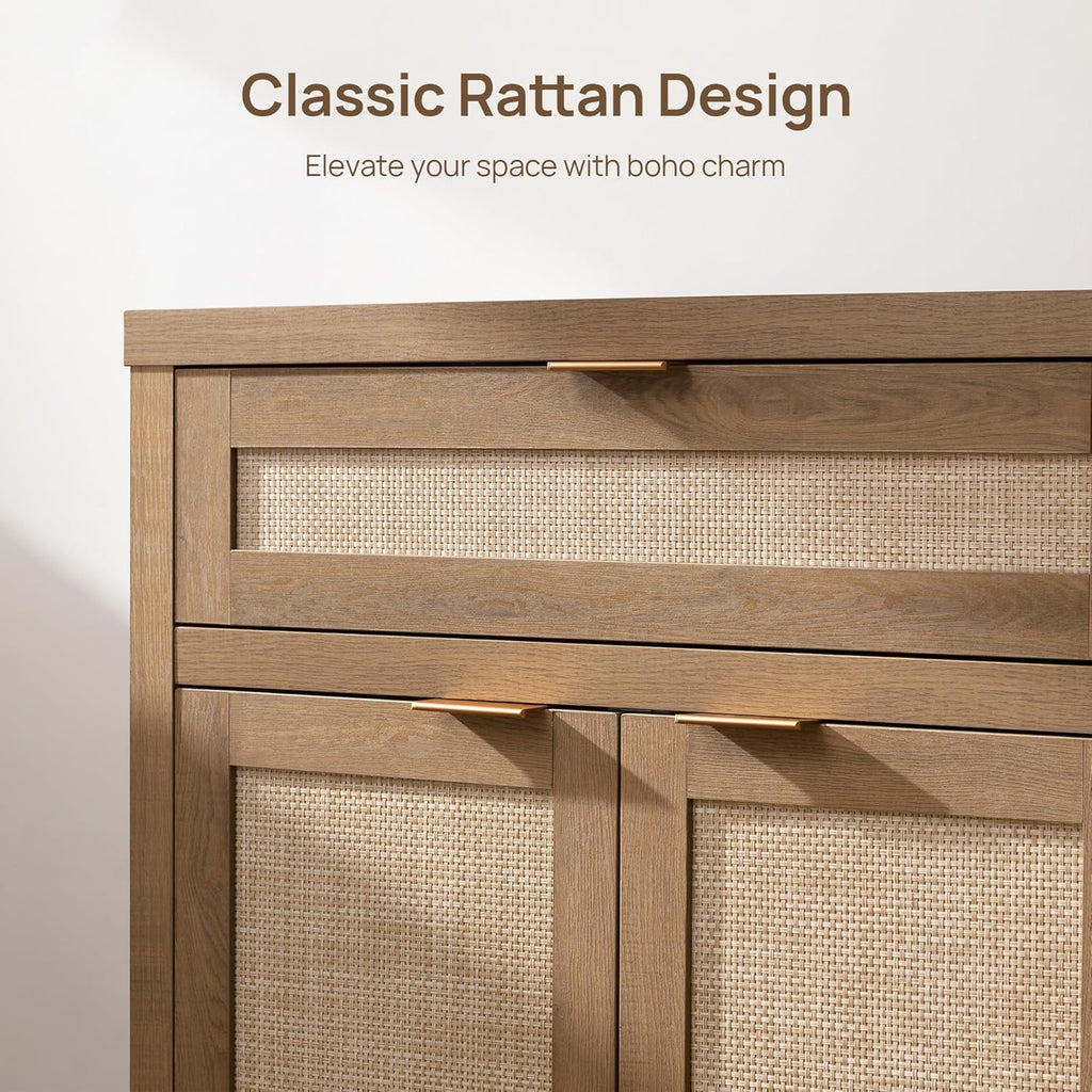 Sideboard Buffet Cabinet Set of 3, Rattan Credenza Storage Cabinet, Boho Buffet Table Console Cabinets with Drawer
