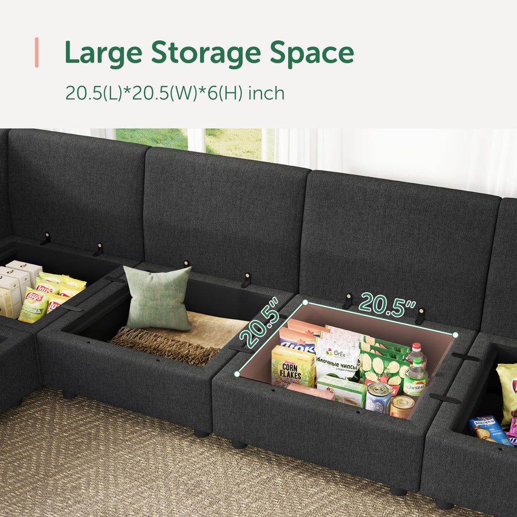 Modular Sectional Sofa with Storage, U Shaped Couch Modular Convertible Sectional Couches - Linen Grey