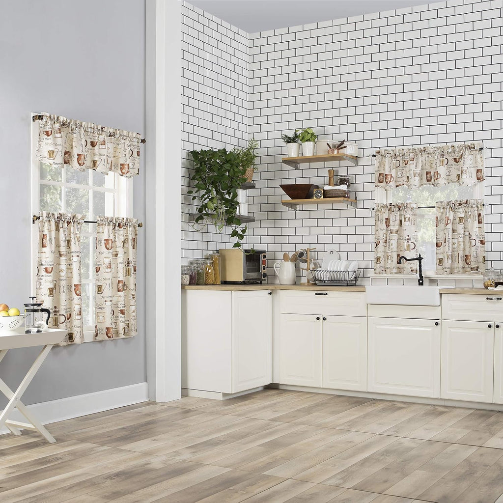 Bristol Coffee Shop Semi-Sheer Rod Pocket Kitchen Curtain Valance and Tiers Set, 54" x 24", Ivory Off-White