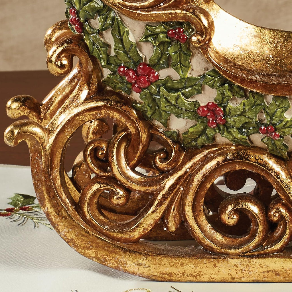 Winterberry Sleigh Tabletop Accent Red Christmas Table Sculpture | Holiday Decorations for Your Santa Claus Themed