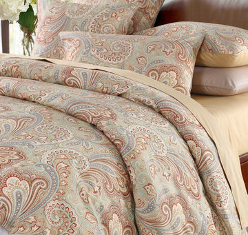 Luxury Paisley Design Bedding Set 100% Egyptian Cotton Bohe Vintage 3Pcs Duvet Cover Set, Queen Size