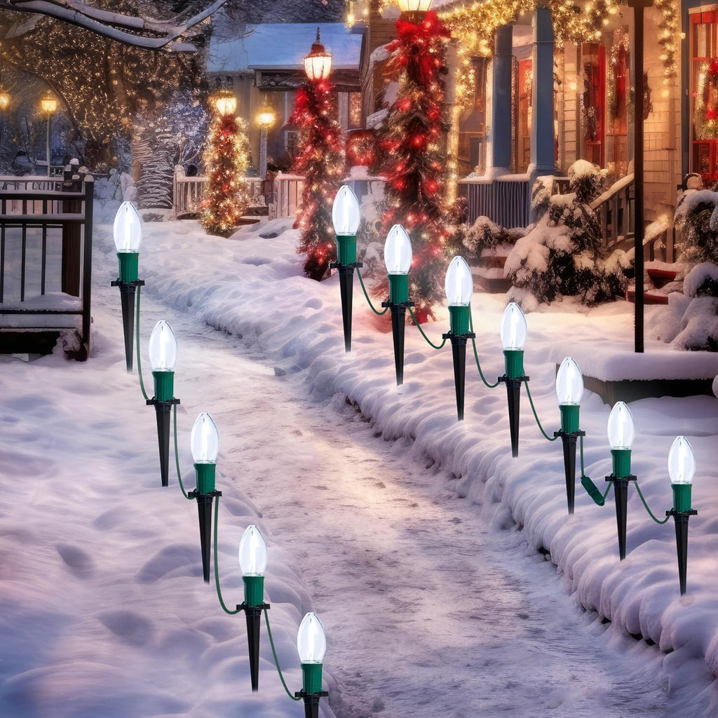 Christmas C9 Pathway Lights Outdoor Decorations 24 Packs, 30.75ft Xmas White Pathway Marker String Lights for Holiday