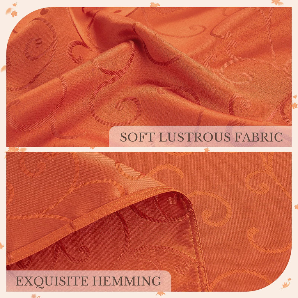Burnt Orange Jacquard Round Tablecloth, 70 Inch, Fall