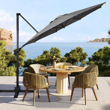 10Ft Cantilever Patio Umbrella, 360° Rotation & Integrated Tilting System Offset Umbrella with 8 Sturdy Ribs - Grey