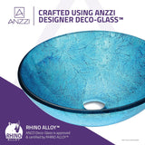 Accent Modern Tempered Glass Vessel Bowl Sink in Blue Ice, Aqua Top Mount Bathroom sinks above Counter
