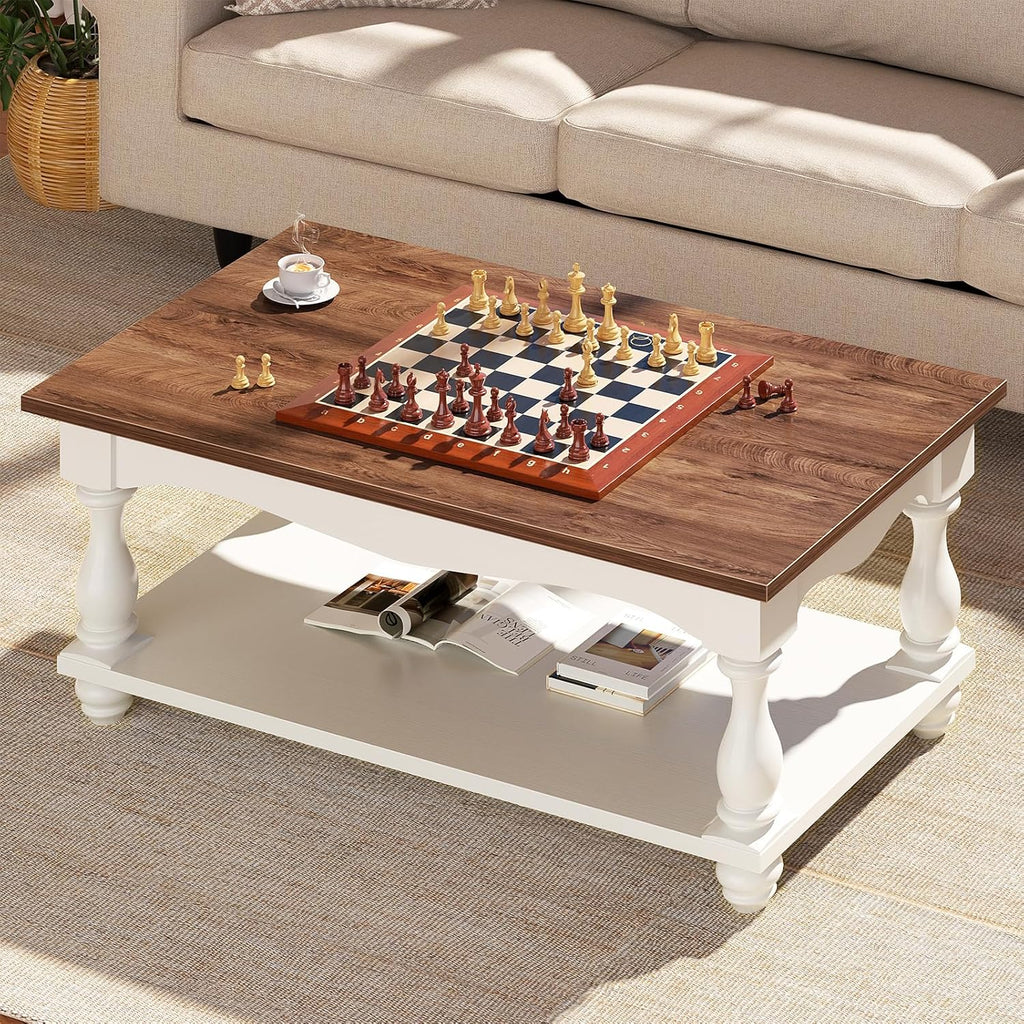 Farmhouse Coffee Table with Storage, Mid Century Coffee Tables