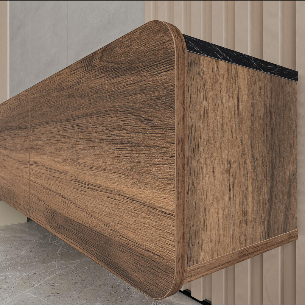 Mobili Floating TV Stand Wall Mounted - Modern Media Console for 65-80 inch TVs Walnut/Black Marble