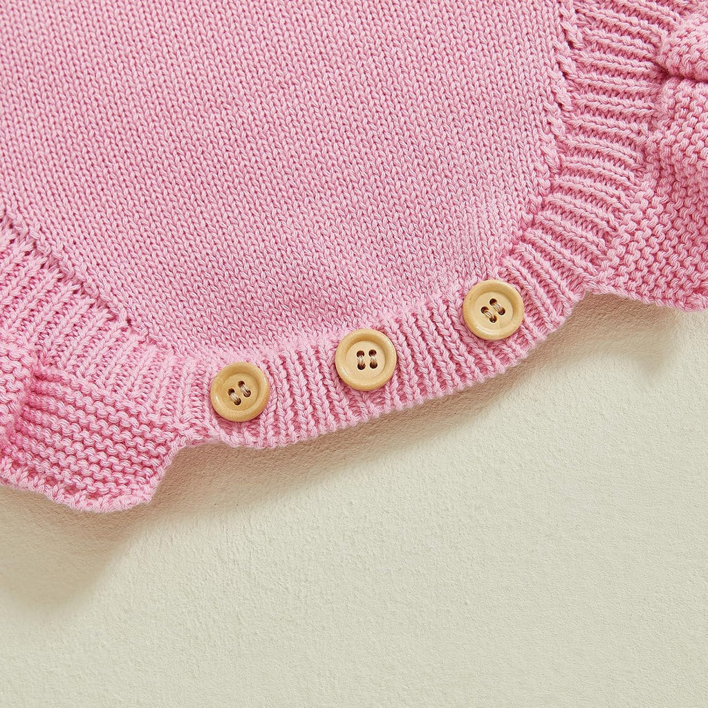 Newborn Baby Girl Clothes Bow Embroidery Romper Sleeveless Knit Romper Jumpsuit Sweater Bodysuit One-Piece Outfit