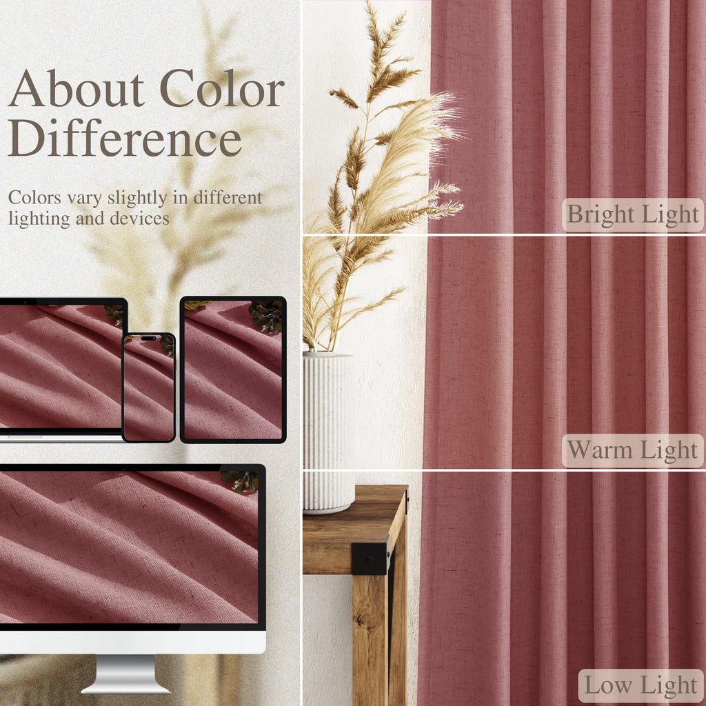 Canyon Rose Linen Curtains 108 Inches Long 2 Panels Set Extra Long Back Tab Curtain Semi Sheer Light Filtering Dusty