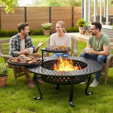 3 Inch Fire Pit - Wood Burning with Grill Table