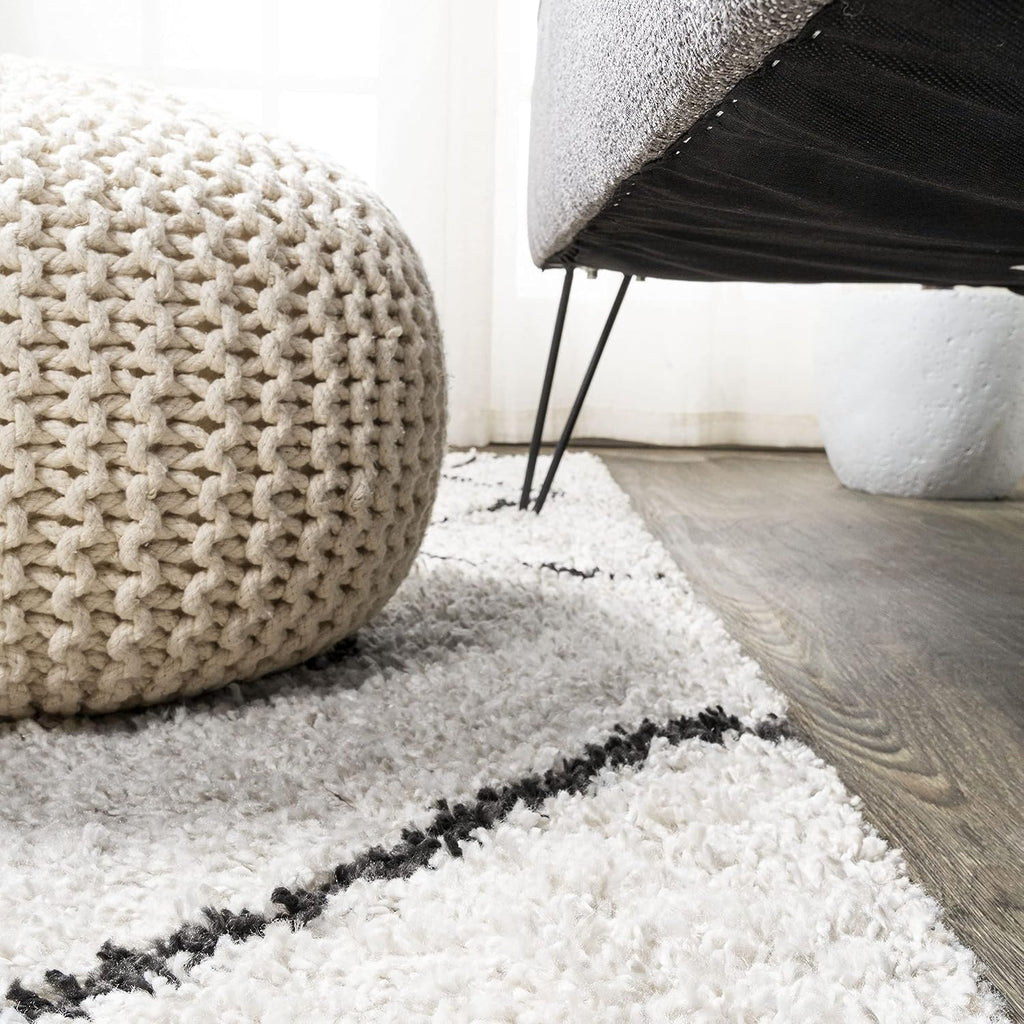 Diamond Shag Beige/Dark Gray Indoor Area Rug, Inca Moroccan, Easy-Cleaning, High Traffic, Pet-Friendly