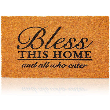 Bless This Home and All Who Enter Door Mat - Welcome Coco Coir Door Mat for Front Entrance (17x30in)