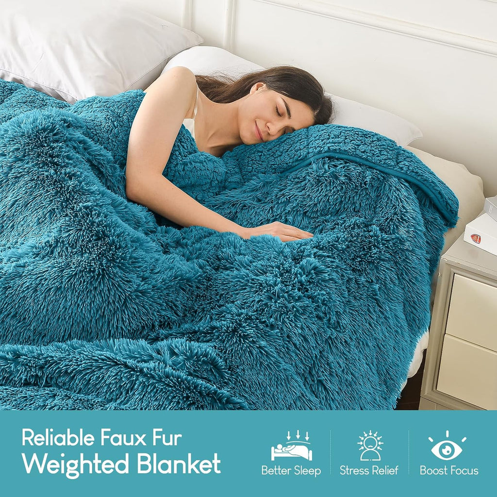 Weighted Blanket 20lbs, Faux Fur Reversible Luxury Snugly Long Fur Warm Heavy Blanket 60x80 inches, Warm Elegant