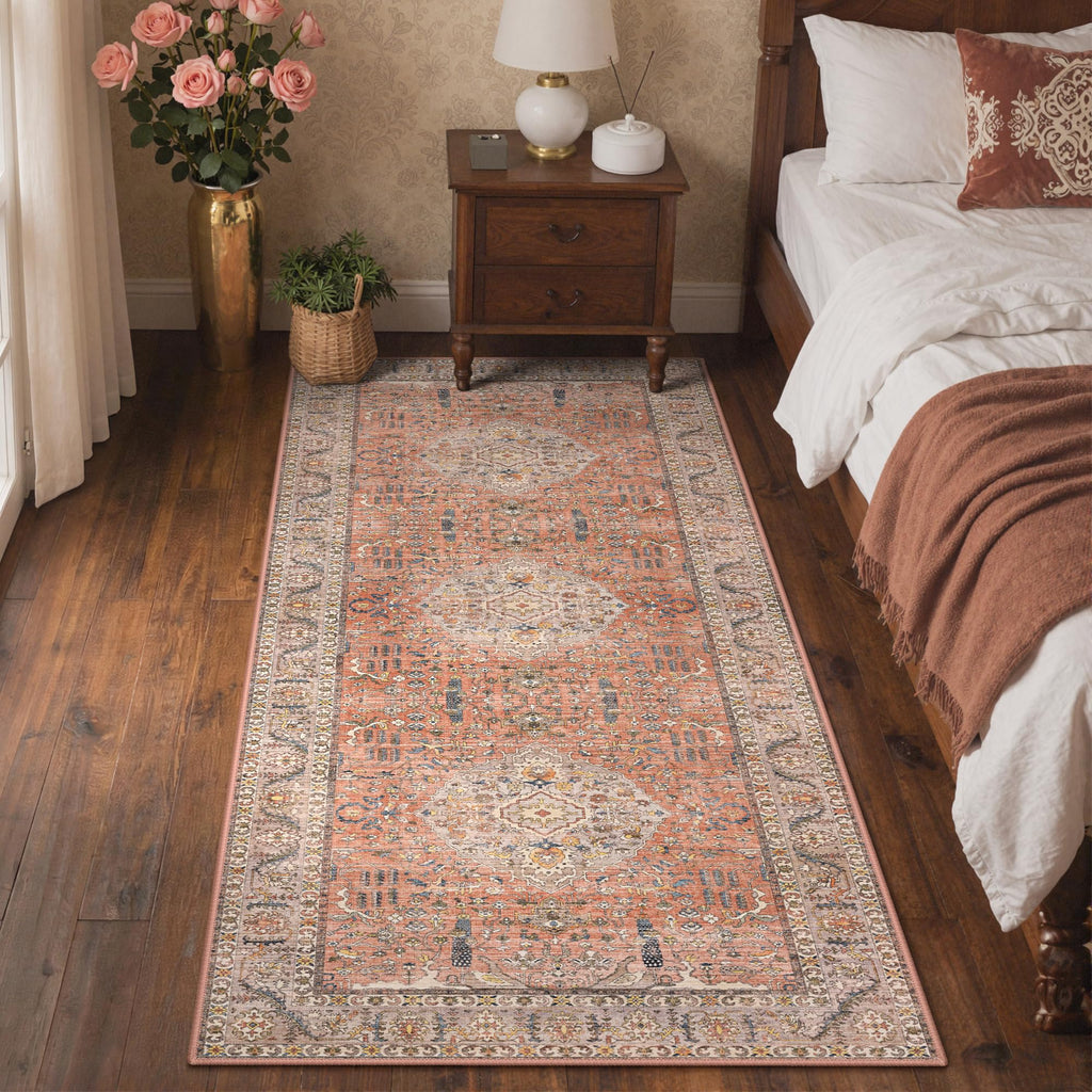 2x6 Non Slip Runner, Washable Kitchen Rugs Terracotta Brown