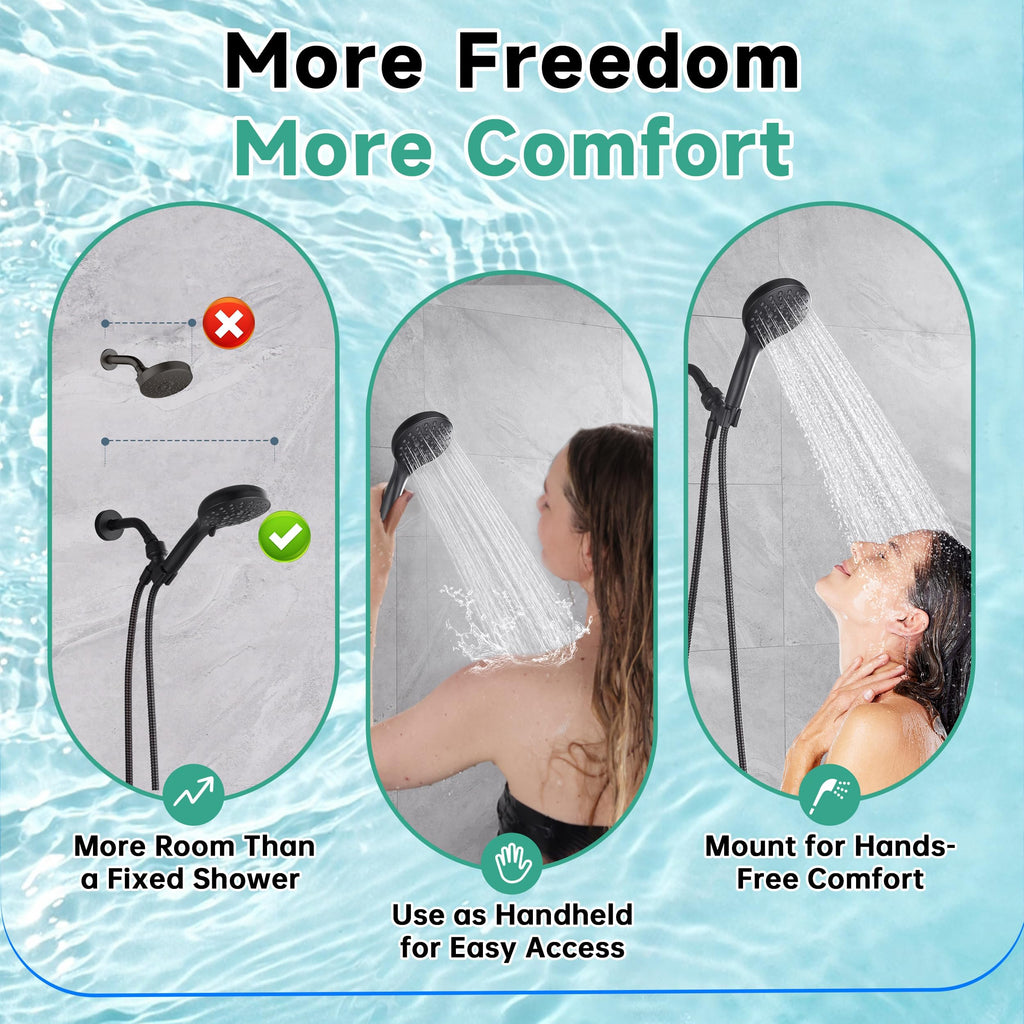 High Pressure Shower Head with Handheld, 9 Spray Settings Showerhead Built in Power Wash to Clean Tub and Pets, Extra