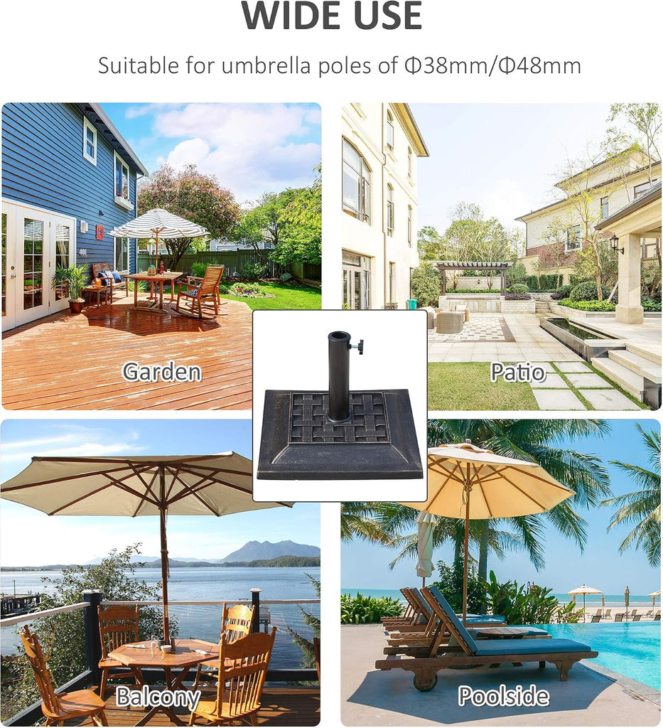 20 lbs Patio Market Umbrella Base Stand Resin Parasol Holder Square with Beautiful Decorative Pattern & Easy Setup