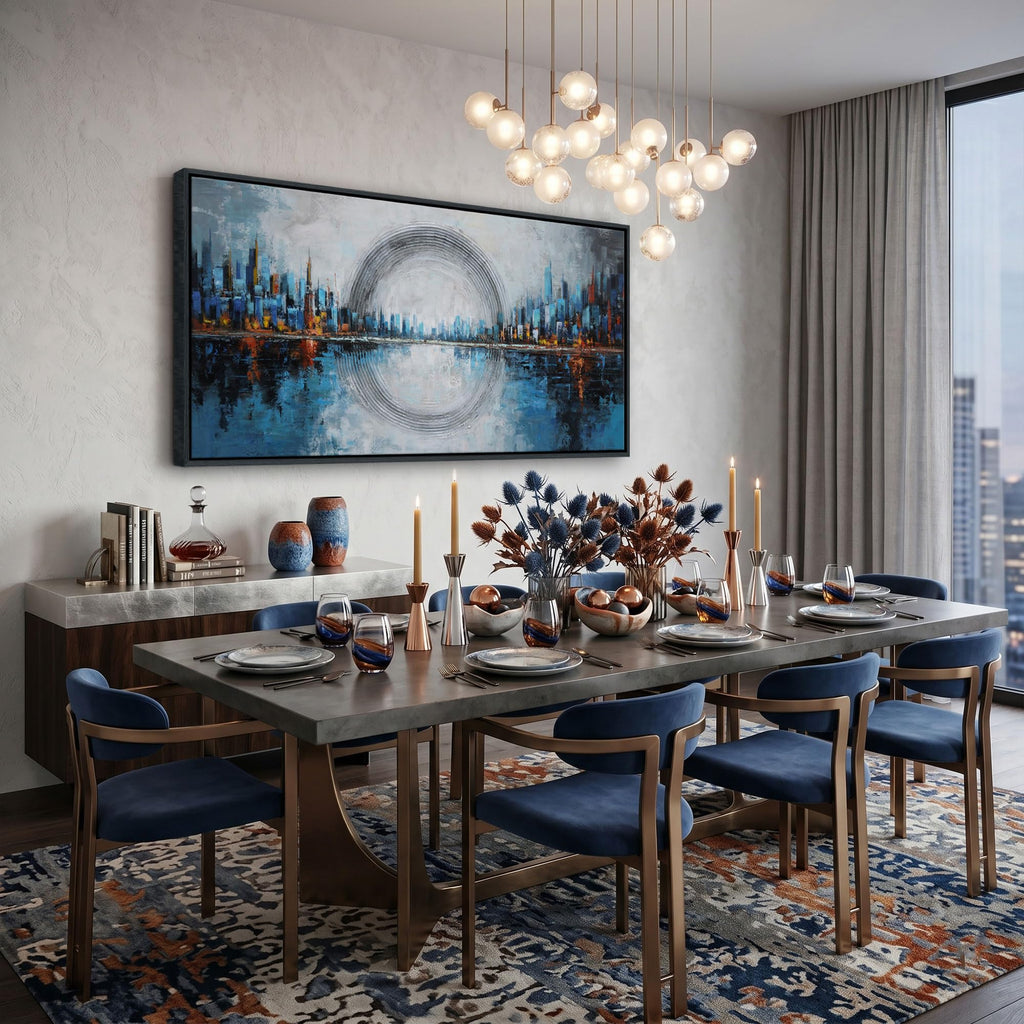 Abstract Blue Canvas Wall New York City Skyline Wall Decor Oversized Cityscape Decor Pictures Walls Framed Modern