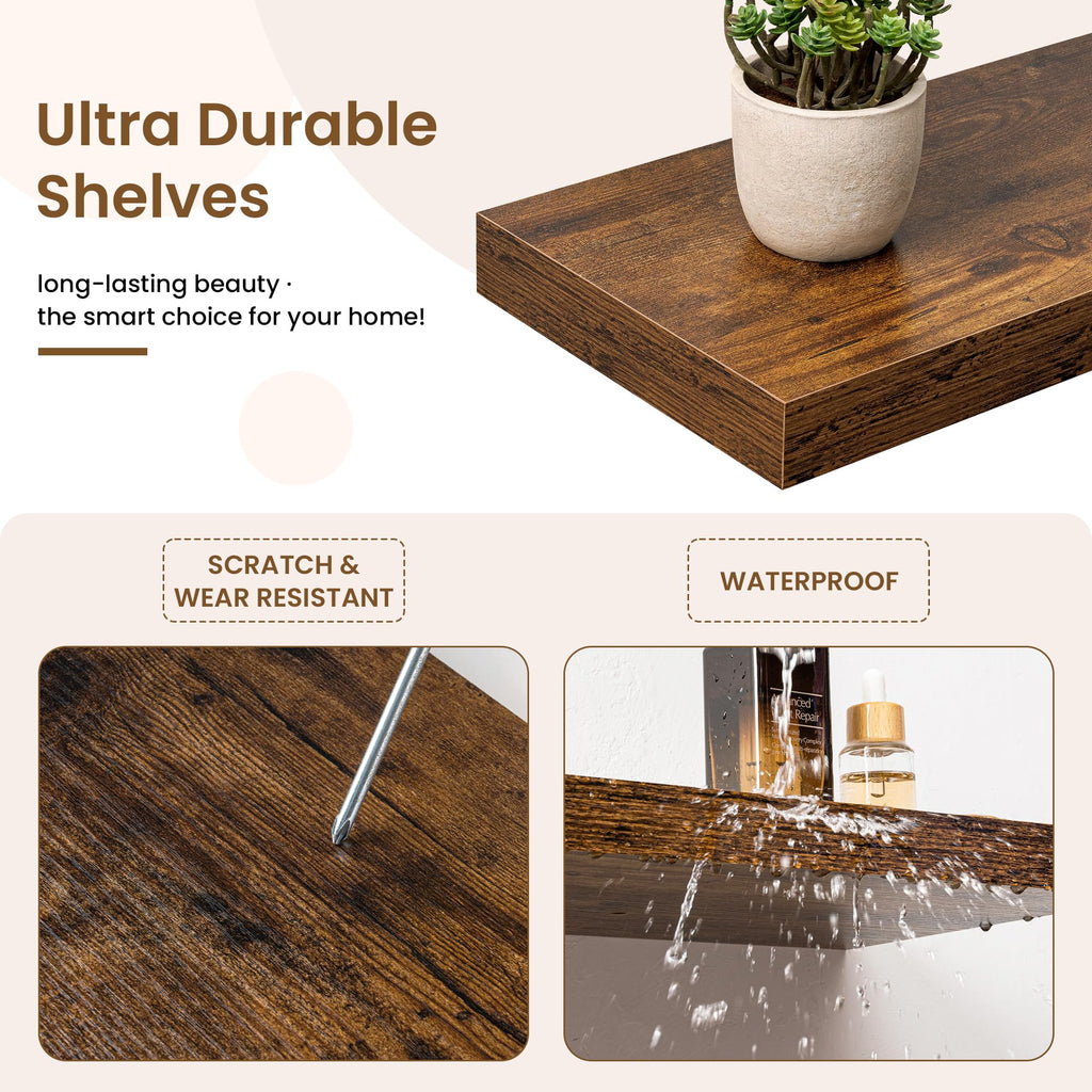 9.25in Depth 36in Floating Shelves, 36x9.25x1.4, Rustic Brown, Set of 2