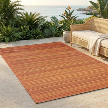 Stripe Coastal Colorful Outdoor Rug - Waterproof, Crease-Free Fade Resistant, Reversible - Recycled Plastic - Patio