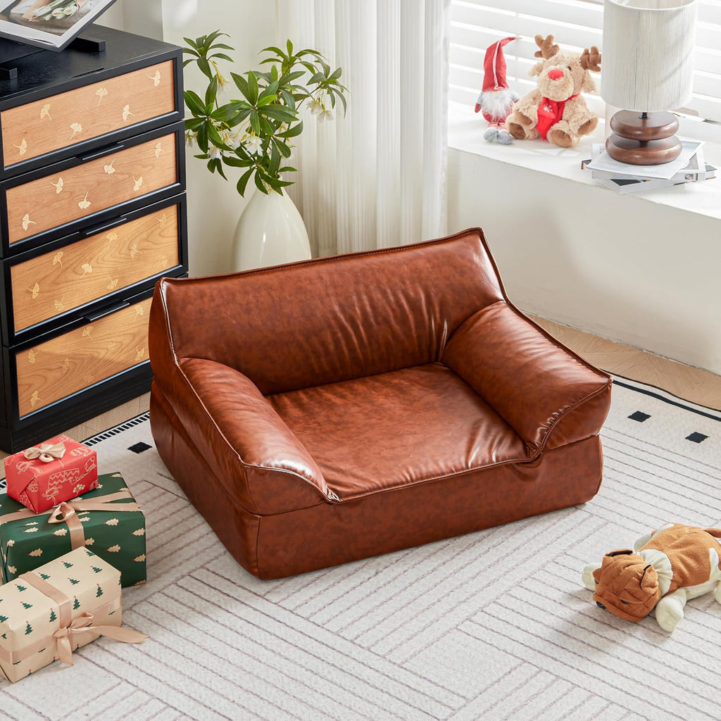 Dog Couch Bed Leather Elevated Dog Sofa for Small Medium Dog Under 50lbs