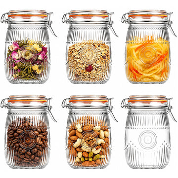 Wide Mouth Vintage Mason Jars with Airtight Lid 32oz Canister 6-Pack