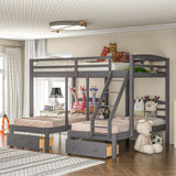Full Over Twin Bunk Bed Frame,Triple Bunk Bed with Drawers, Gray