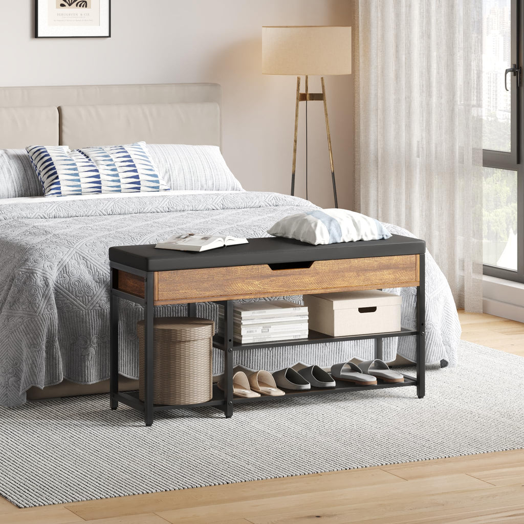 37.8'' Shoe Rack Bench with Upholstered Cushion
