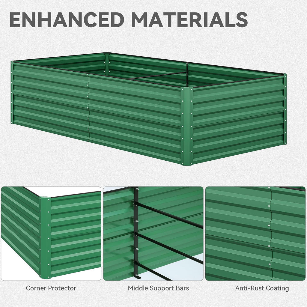96x48x24 in Galvanized Raised Garden Bed Kit, Large Metal Planter Box with Gloves, Safety Rubber & Support Rod