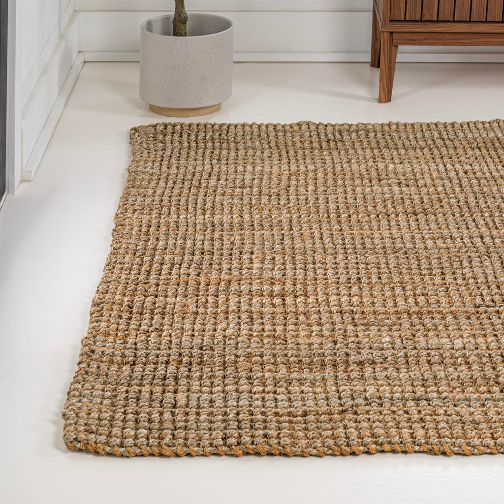 Biot Handwoven Jute Solid Natural Indoor Area Rug, Traditional, Rustic, Farmhouse, Coastal, Easy-Cleaning