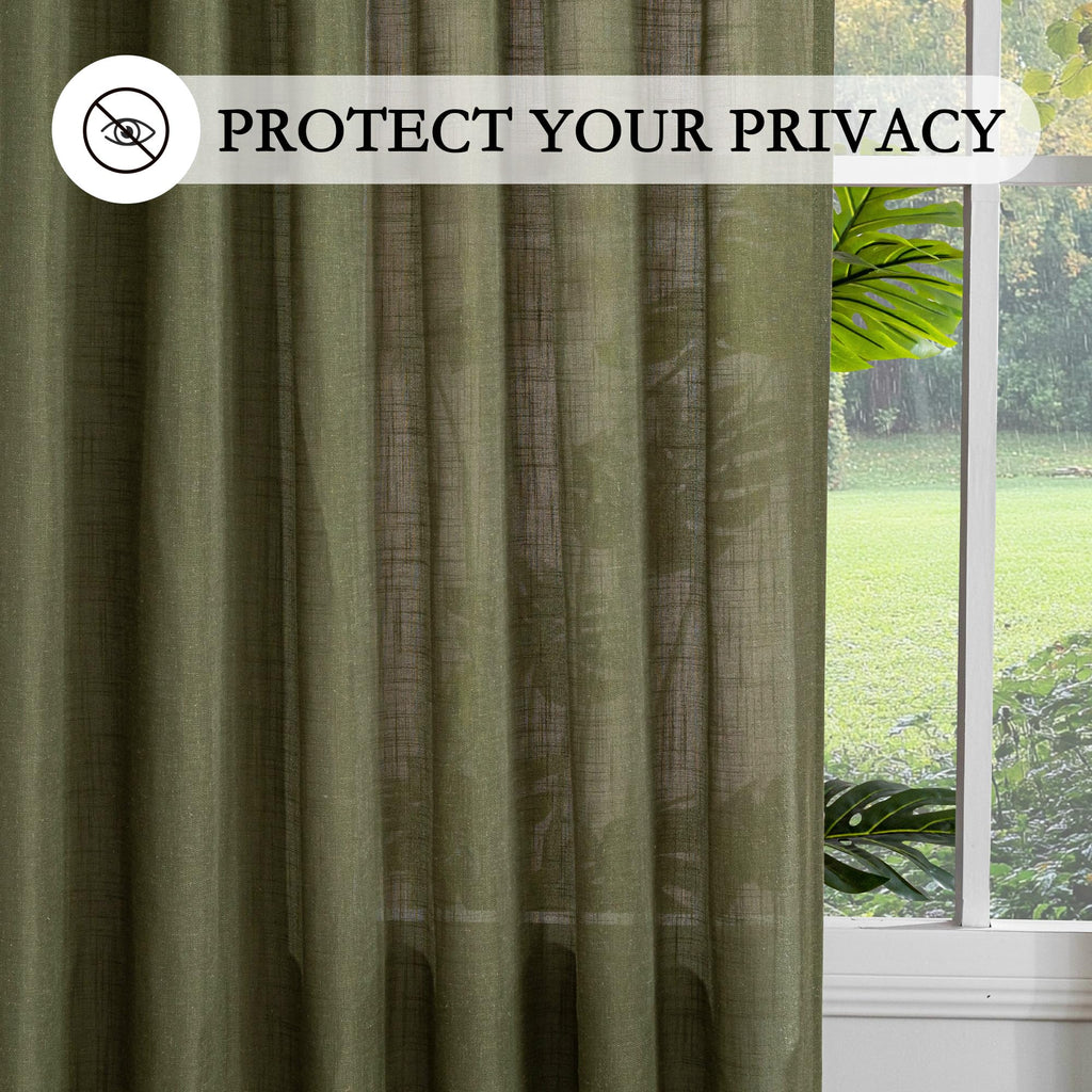 Living Room Curtains 90 Inches Long Farmhouse Light Filtering Privacy Curtain Drapes, Linen Look Texture Fabric