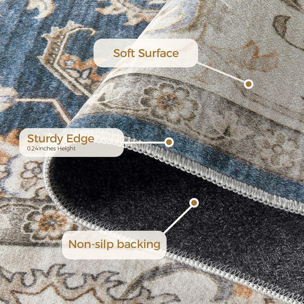 8ft Round Area Rugs for Living Room: Non-Slip Washable Vintage Soft Large Circle Rug - Soft Low Pile
