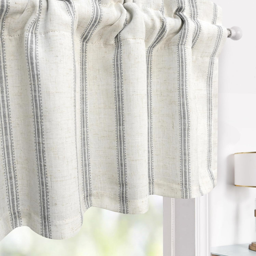 Farmhouse Linen Lined Valance Double Layer Thermal Insulated Room Darkening Blackout Window Valances 3 Inch Rod