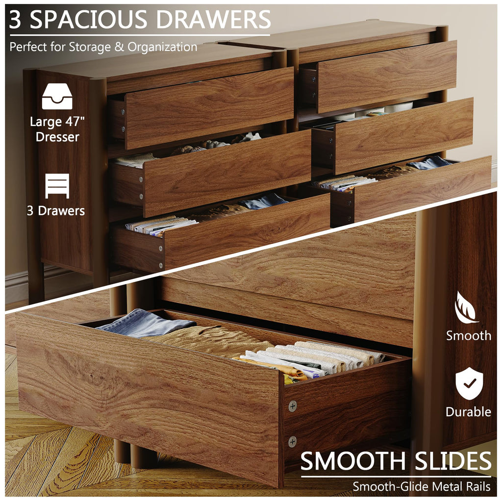 Walnut 3 Drawer Dresser, Mid Century Modern Chest