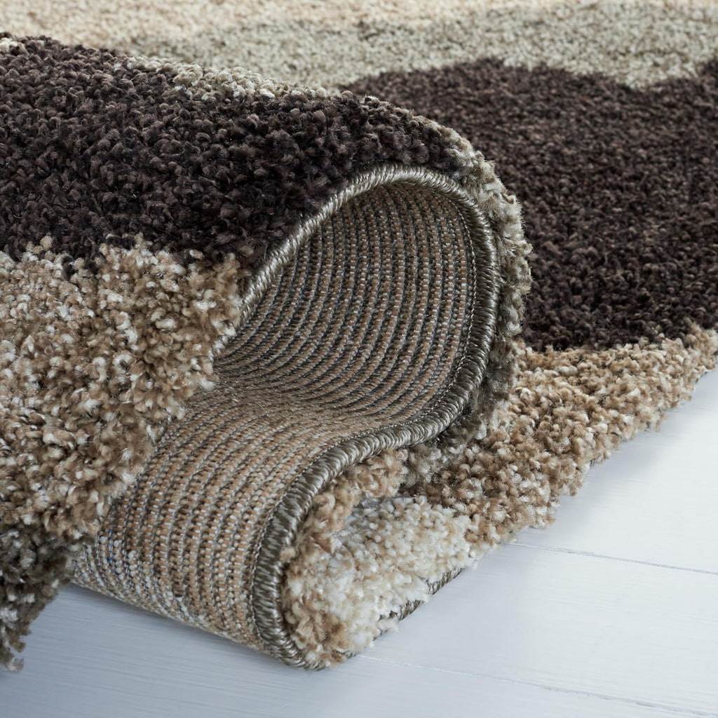 Florida Shag Collection Area Rug - 4' Square, Beige & Multi, Camouflage Design, Non-Shedding & Easy Care, 1.2-inch