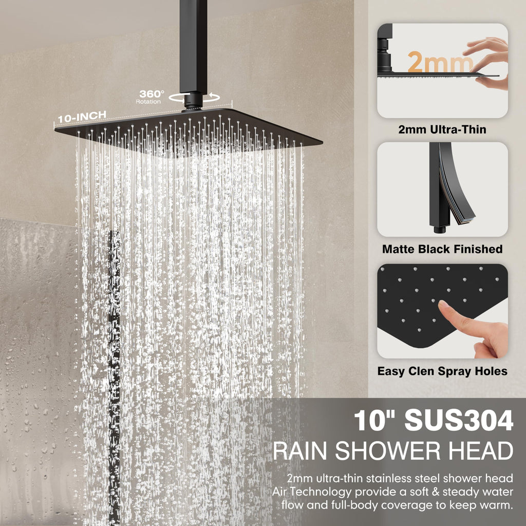 Black Shower System, All Metal Dual Rain Shower Head with Handheld