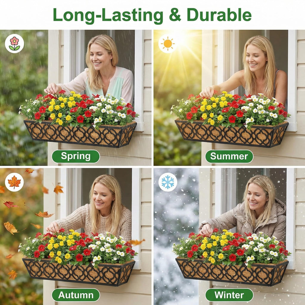 Deck Railing Planter Boxes, Adjustable Balcony Planter for Outdoor Plants, Metal Railing Planter Box for Deck, Fence