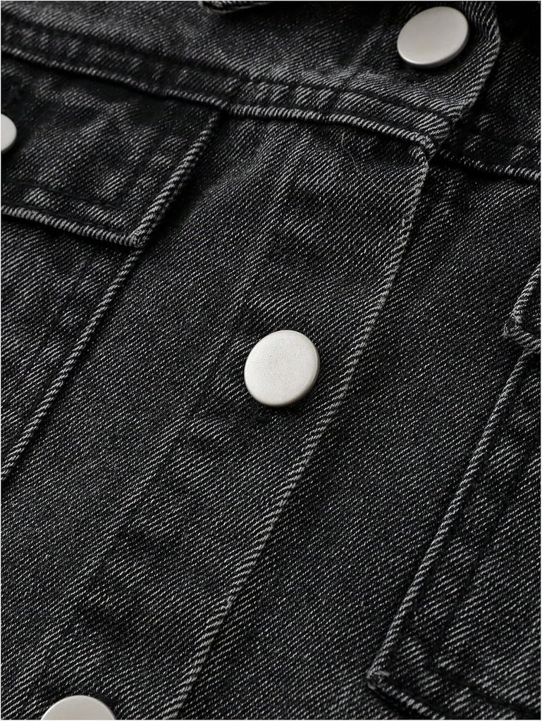 Girl's Jean Jacket Asymmetrical Raw Hem Button Down Denim Jackets