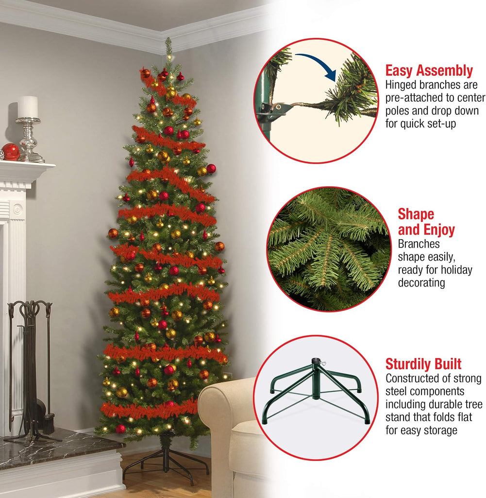 Tree Company 7ft Pre-Lit Kingswood Fir Slim Christmas Tree | 300 Clear Lights, 892 Tips, Includes Stand, Artificial
