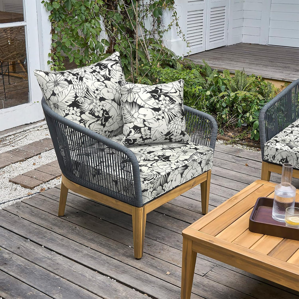 Outdoor/Indoor Deep Seat Cushion Patio Seat and Back Cushion Set All-Weather Replacement Chair Cushion for Wicker