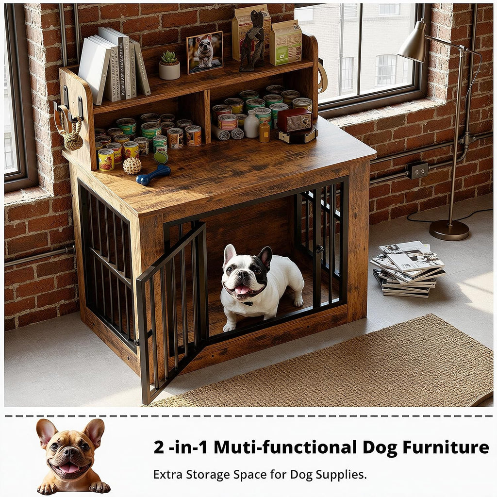 Small Dog Crate Furniture with Storage Hooks