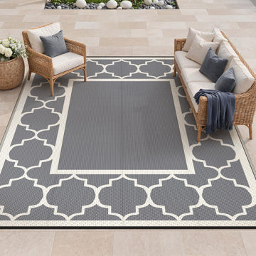 Outdoor Rug, Waterproof Plastic Rugs, 9'x12' Grey White