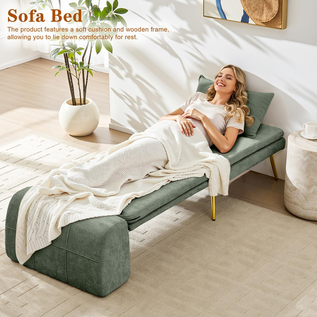 Futon Chair, 3-in-1 Chair Sleeper Bed for Adults with Back Support