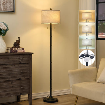 Upgraded 2-Light Mid Century Modern Black Floor Lamp