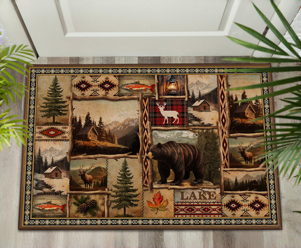2'x'3 Rustic Lodge Bear Moose Deer Small Entryway Rugs Vintage Farmhouse Cabin Decor Front Door Mat Indoor Entrance