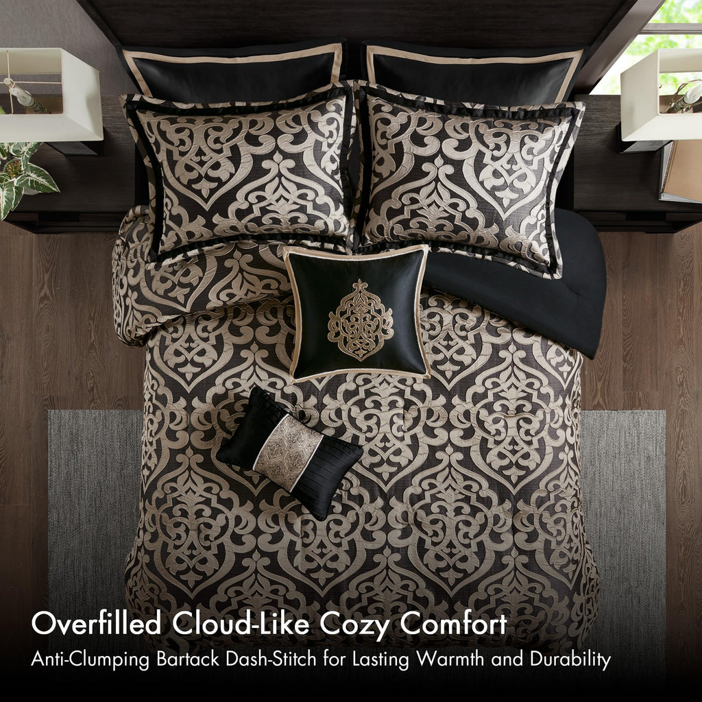 Damask Medallion Jacquard Comforter Set, 8PC King Bedding Set