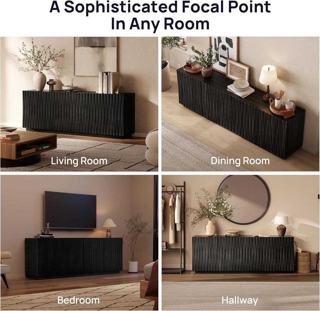 70" Fluted TV Stand for TVs Up to 50/55/65/75", Mid-Century Modern Entertainment Center for Living Room, Tall