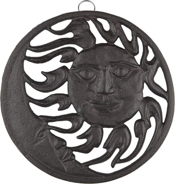 Cast Iron Trivet for Hot Dishes, Pots, and Pans, Metal Trivet, Sun & Moon Design, Rubber Feet Caps, Ring Hanger, 8